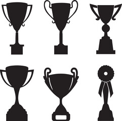 trophy cup set silhouette vector icon, trophy cup set vector illustration