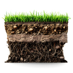 Grass Cross Section Version 3 Showing Soil Layers and G Isolated on Transparent or White Background, PNG