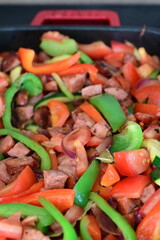Sausages and Vegetables – Fresh Ingredients for Cooking Lecsó, a Traditional Central European Dish