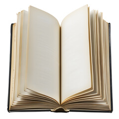 Open Softcover Book with Visible Spine and Blank Pages Isolated on Transparent or White Background, PNG