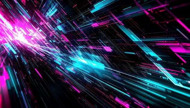 Abstract digital tunnel with vibrant neon lines