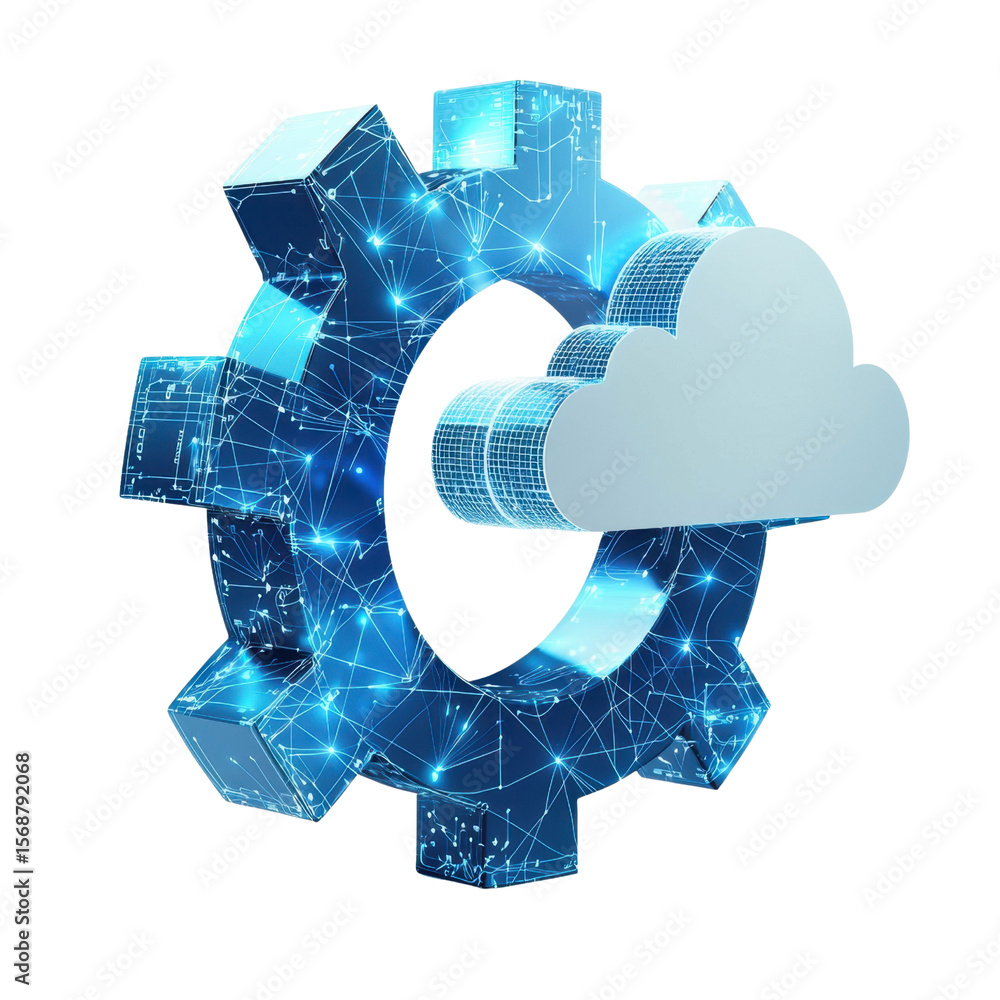 Aufkleber digital cloud computing concept with gear and data connections