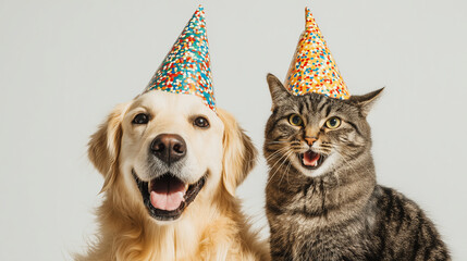 two dogs in a christmas hat. Generative AI