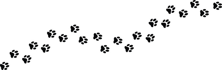 paw print of dog or cat, paws foot print trail silhouette vector art illustration