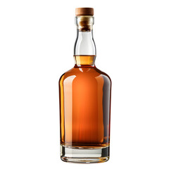 Glass Whiskey Bottle with Label and Cork Top. Isolated on Transparent or White Background, PNG