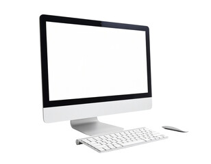 Modern Desktop Computer with Wireless Keyboard, Angled Side View, Isolated on White Background PNG