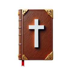 Obraz premium An ornate holy bible book with a white cross, representing Christian faith, scripture, gospel, and spiritual guidance.
