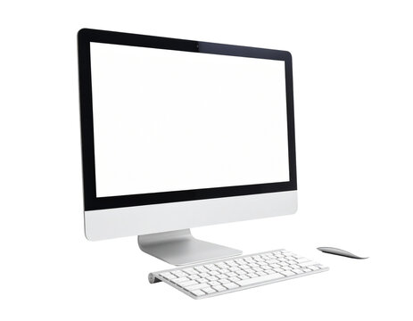 Modern Desktop Computer with Wireless Keyboard, Angled Side View, Isolated on White Background PNG