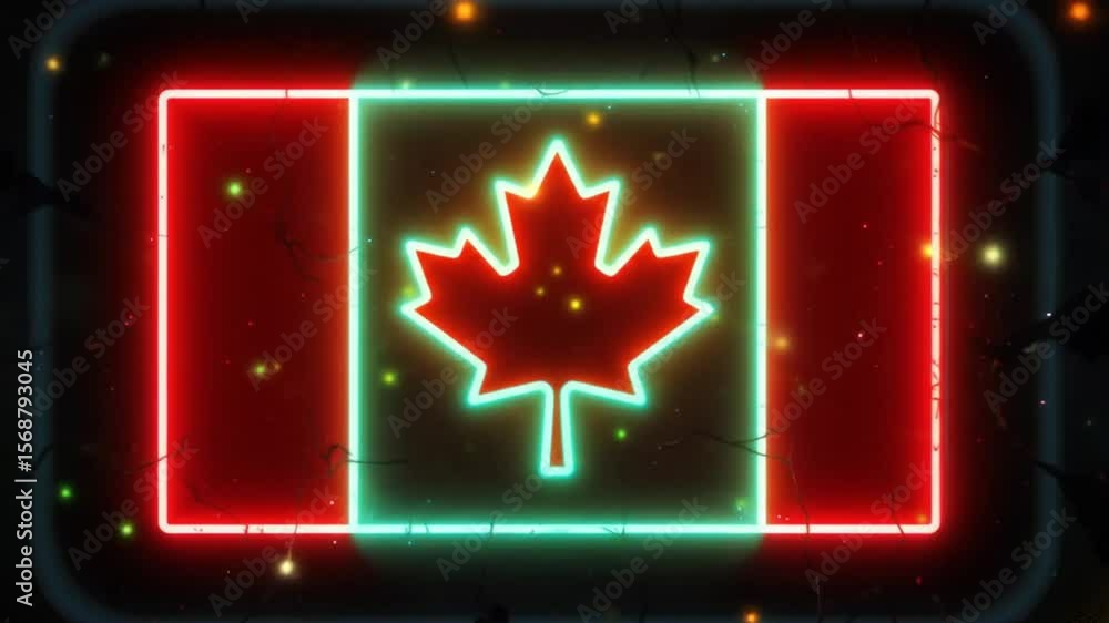 Poster neon canada flag animation with different border colors and particle effects