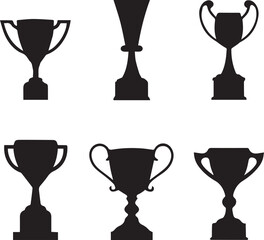 trophy cup set silhouette vector icon, trophy cup set vector illustration