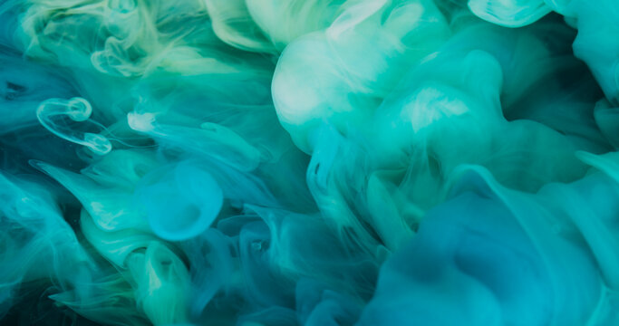 Vapor texture. Ink water. Defocused vibrant blue color swirling fog flow liquid spreading on abstract creative fume art background.