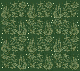 Marine life nautical outline pattern illustration texture background under the sea textile print art editable