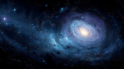 Planets of the solar system against the background of a spiral galaxy in space.