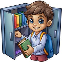 Student Holding School Supplies at Locker