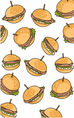 Mini burgers beef Lettuce pattern With a skewer. Fabric pattern