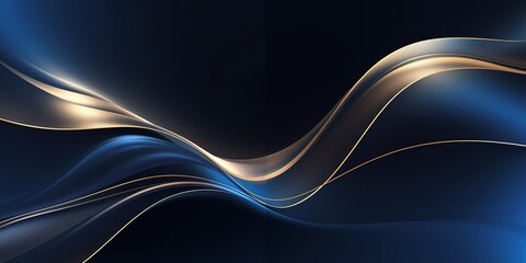 A dark blue modern abstract wave-patterned background with golden accents, a high-end concept design for brochures and conference presentations in finance, technology, consulting, and other industries