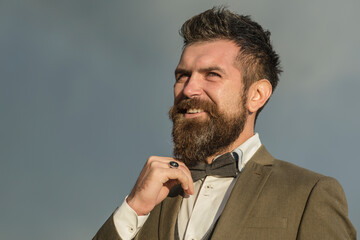 Bearded man. Portrait of a stylish hipster with beard and moustache. Closeup serious male face with...