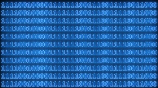 glowing binary code background featuring repeating sequences of 1s and 0s in neon style. The numbers are arranged in horizontal rows, creating a futuristic, digital, 