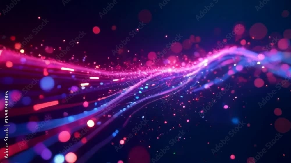 Aufkleber seamless loop background featuring flowing neon lines and geometric particles, evoking the motion of