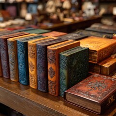 Leather-bound books/journals in various colors