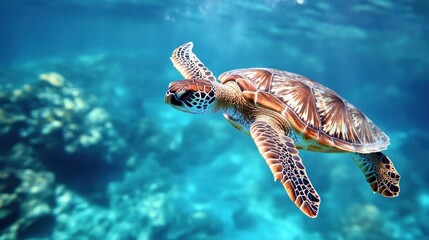 Obraz premium Sea turtle swimming underwater