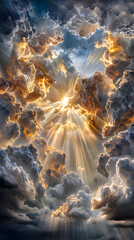 moody storm landscapes Dramatic sky with rays of sunlight breaking through clouds epic rainy skies emotional weather scenes
