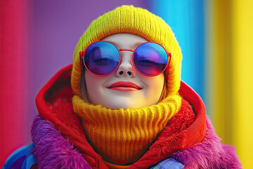Smiling with Colors: A cheerful individual with a warm smile wears a yellow beanie, stylish sunglasses, and a colorful outfit, exuding vibrancy and joy, creating a captivating portrait.