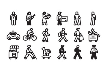 Diverse people and activities icons representing daily life and professions