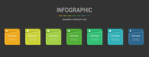 For business concept with 7 steps infographics, multicolor rectangle shape, design for workflow layout, diagram, annual report, web design. vector illustration
