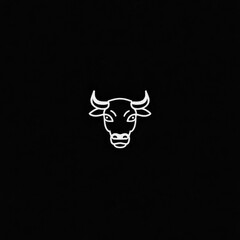 Fototapeta premium White bull head outline centered against a dark black backdrop