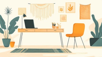 Modern minimalist home office workspace illustration.  Perfect for blog, website, or social media.