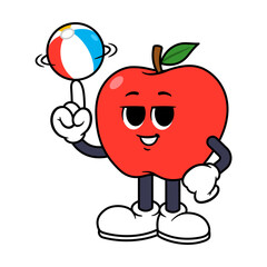 Vector Apple Character Spinning Beach Ball on Finger