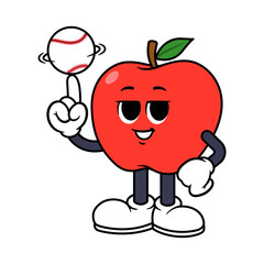 Vector Apple Character Spinning Baseball on Finger