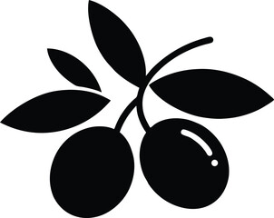Olives with leaves silhouette, Black olive branch with leaves olives white