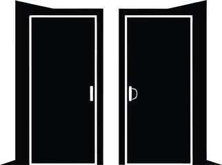 Black silhouette of an open door with a white background. Open door vector