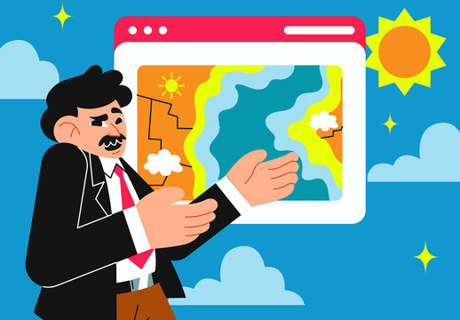 Light Blue Flat Weathercaster Full Set Illustration