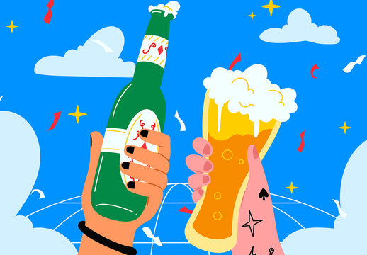 Blue Flat International Beer Day Full Set Illustration