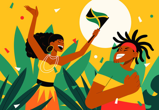 Green Flat Jamaica Independence Day Full Set Illustration