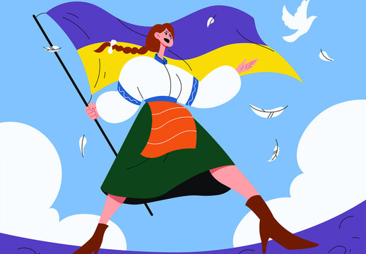 Blue Handdrawn Ukraine Independence Day Full Set Illustration