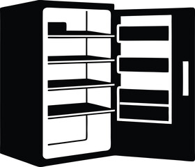 Open refrigerator with shelves Vector  silhouette. with white background