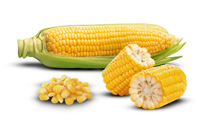 fresh corn on the cob isolated on transparent background