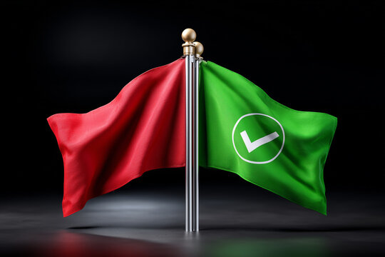 Red Flag Versus Green Flag With Checkmark Symbol On Dark Background