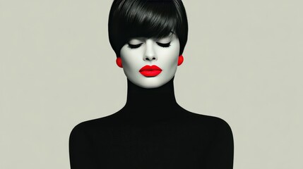 Minimalist Black and White Portrait with Red Accents: Modern Artistic Expression in Fashion Photography