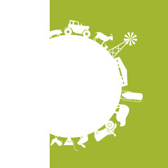 Circle with agricultural icons. Objects located around the circle. Background for eco products.