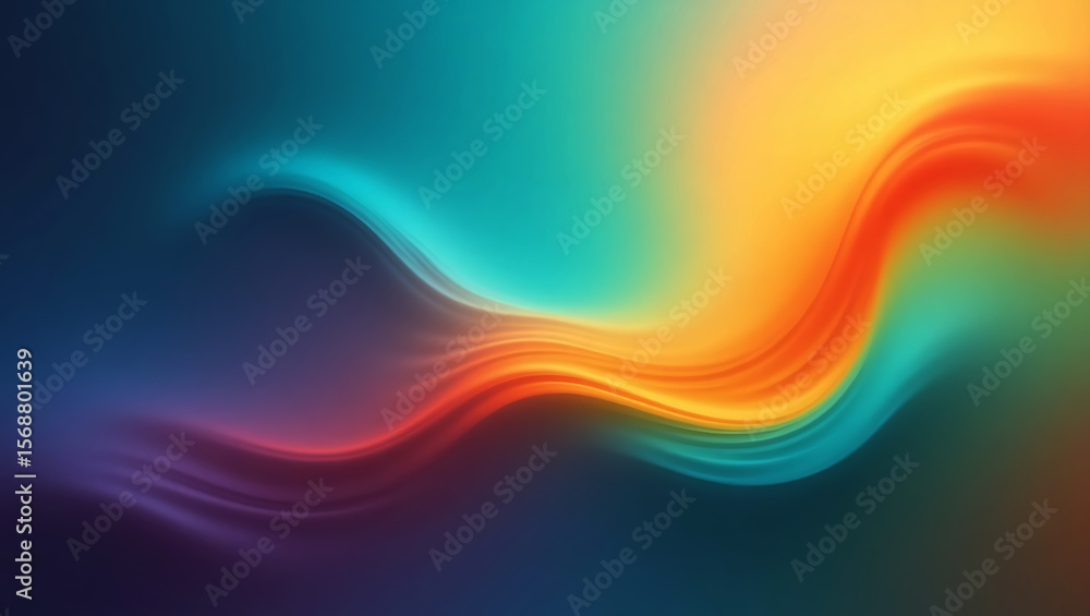 Poster abstract flowing waves of vibrant teal orange and purple colors creating a smooth luminous and dynam