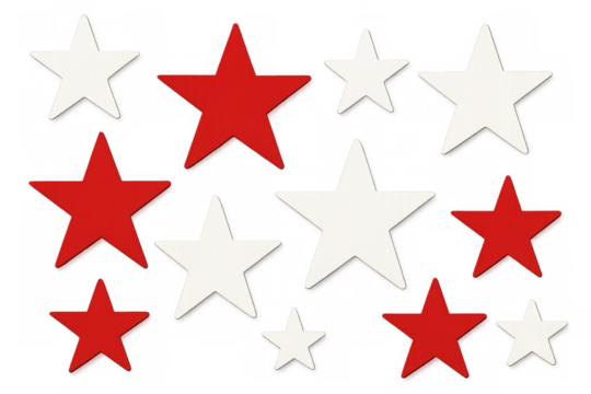 Transparent background filled with scattered red and white five-pointed stars varying in size, generating patriotic, celebratory mood
