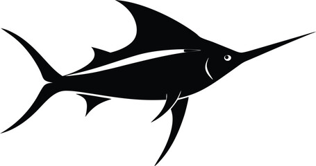 Sailfish vector silhouette icon. Three stylized swordfish silhouettes with sharp, dynamic shapes, emphasizing speed and agility.