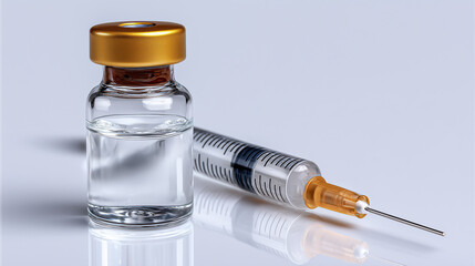 Medical Vial and Syringe for Vaccination or Injection Treatment on White