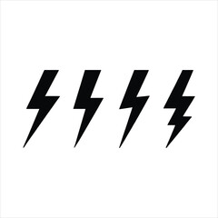 Four Bold Black Lightning Bolt Icons: Graphic Design Element, Energy Symbol, Power Illustration, Flash Symbol, Electric Shock,  Website Design Asset, App Icon, Tattoo Design, Vector Graphic
