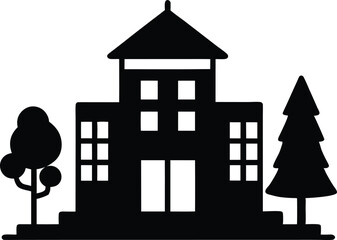 vector illustration of a school building, private school building silhouette vector illustration on white background